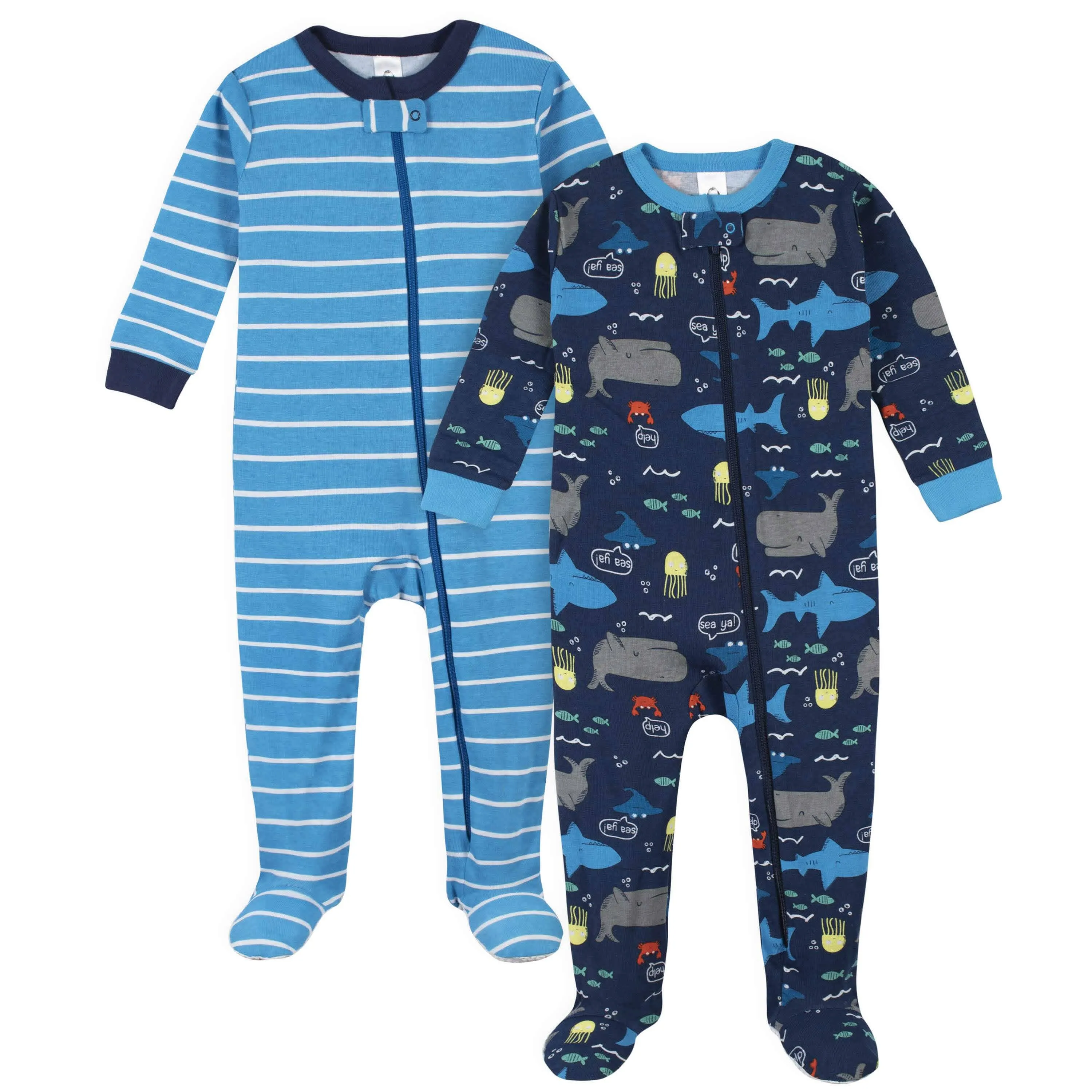 2-Pack Boys Sea Snug Fit Footed Cotton Pajamas