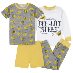 4-Piece Girls Bees Snug Fit Cotton Pajamas