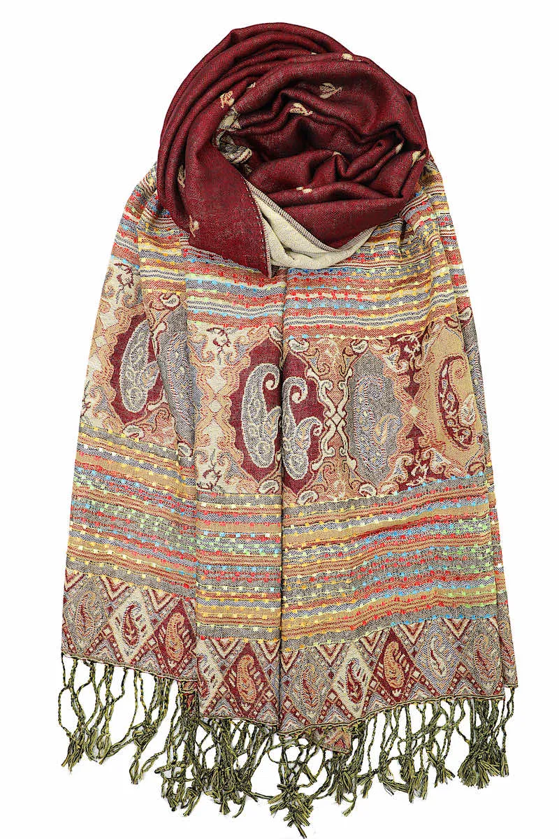 Achillea Burgundy Bohemian Pashmina Shawl