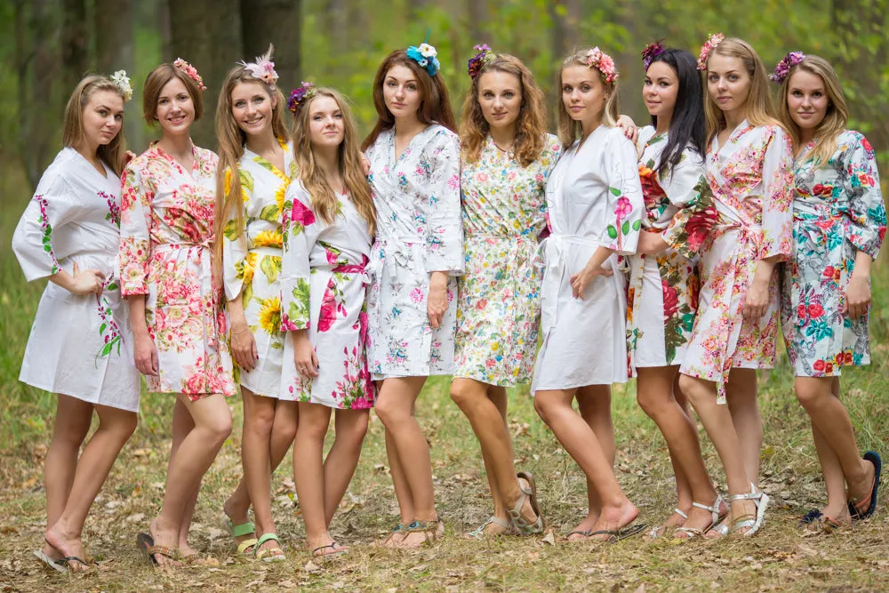 Assorted White Patterns Bridesmaids Robes