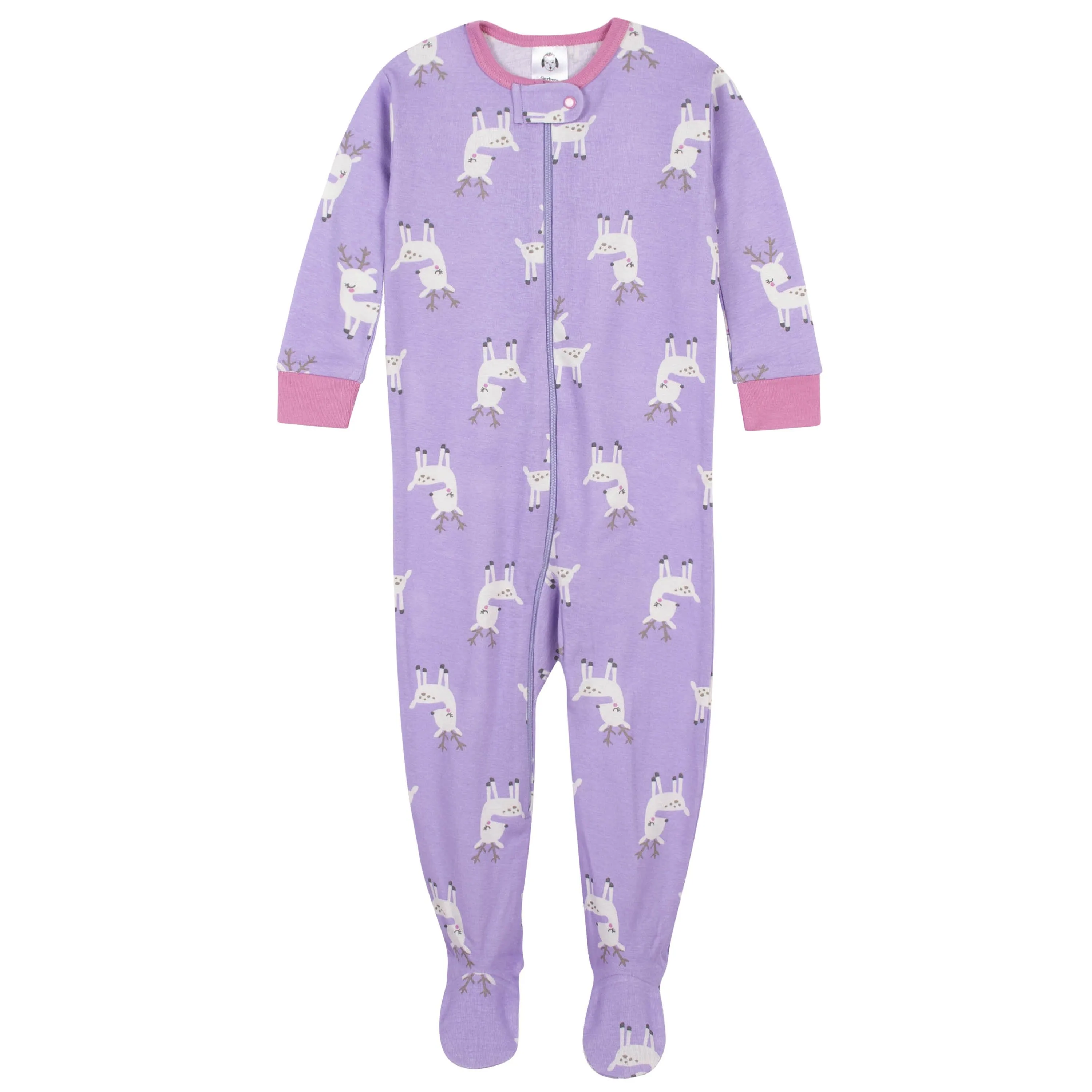 Baby Girls' 2-Pack Organic Reindeer Snug Fit Footed Pajamas