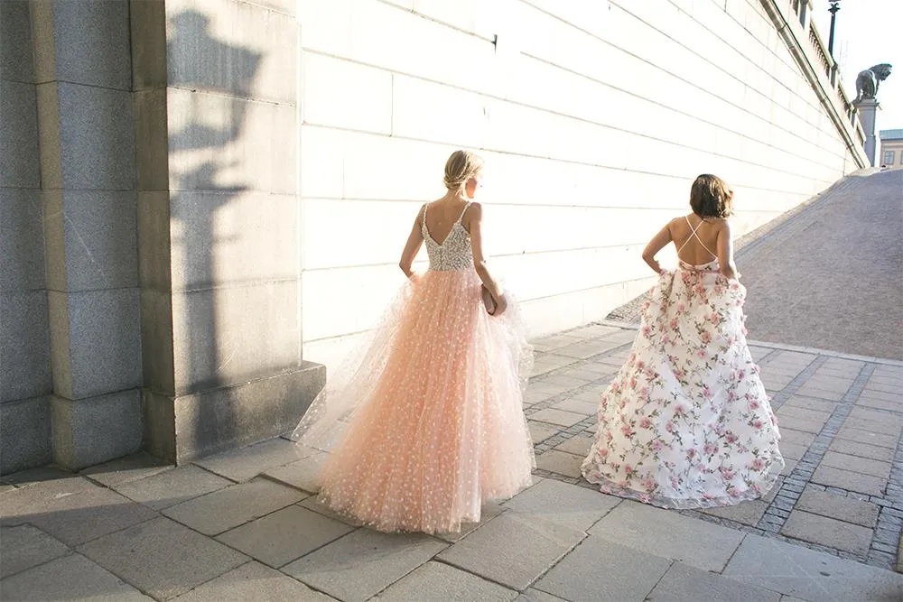 Beautiful Flowy Spaghetti Straps Open Back Long Prom Dress