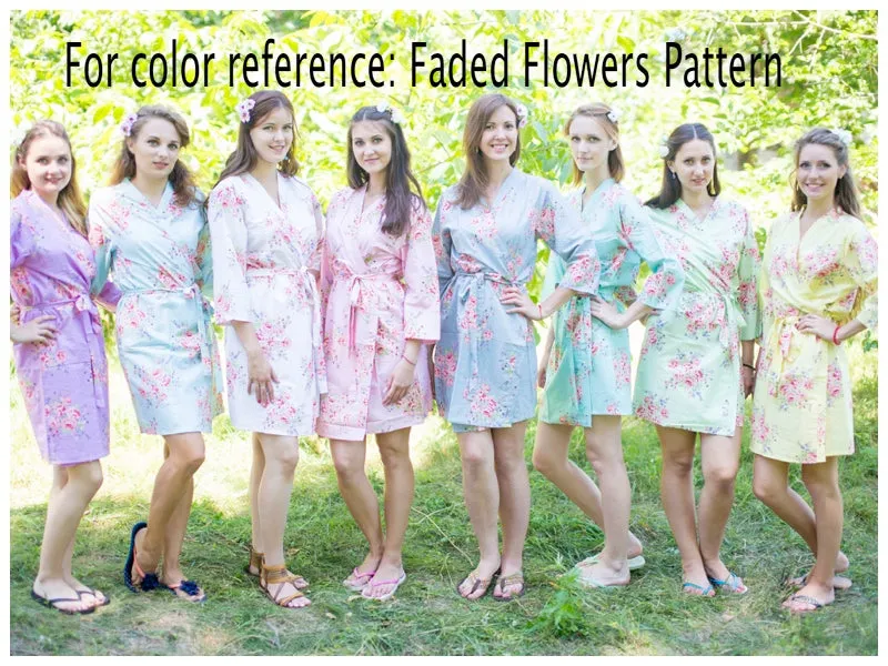 Black Faded Flowers Pattern Bridesmaids Robes