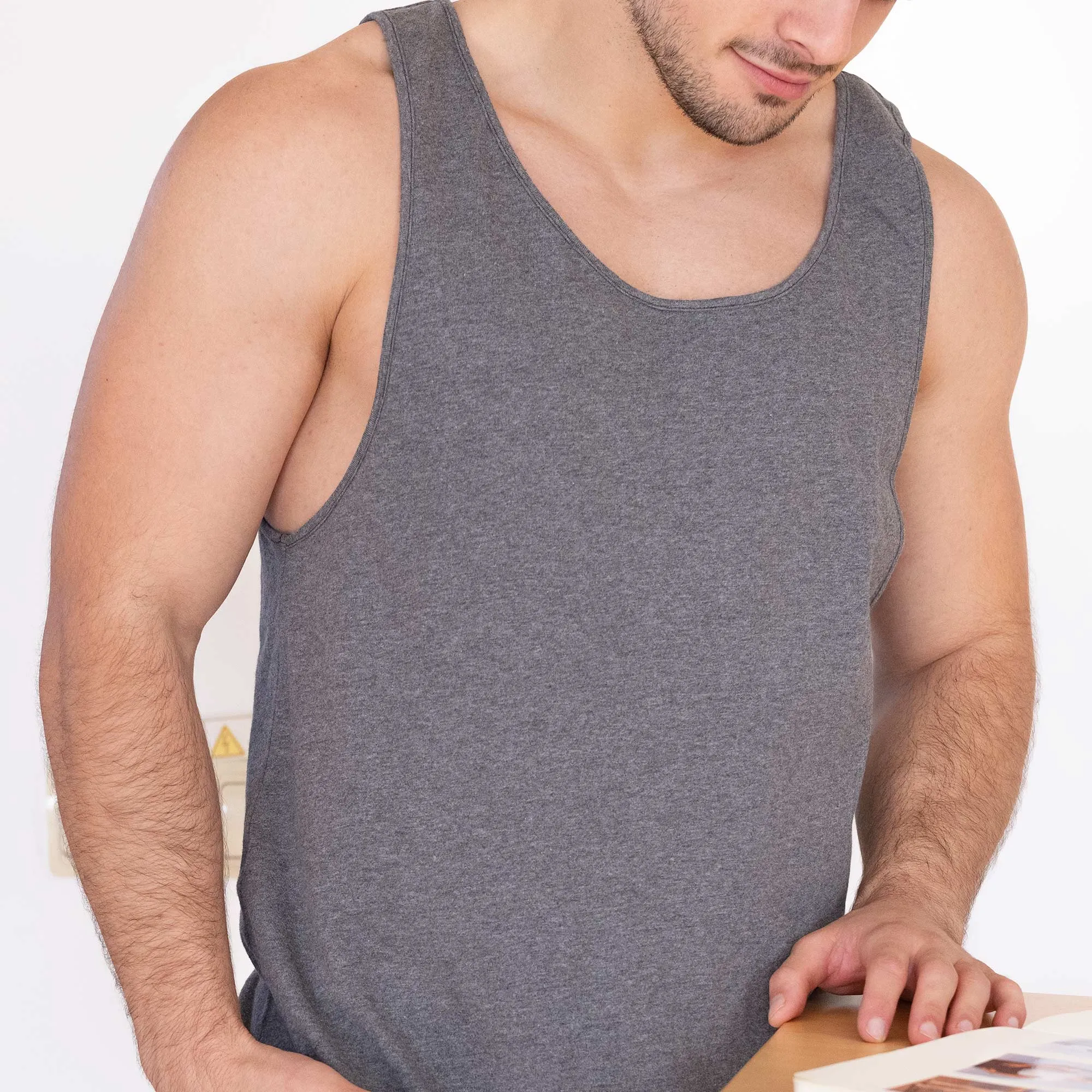 BRAD 100% Organic Prima Cotton Muscle Tank Top (Deep cut) (OC Thread Option, 100% Biodegradable)