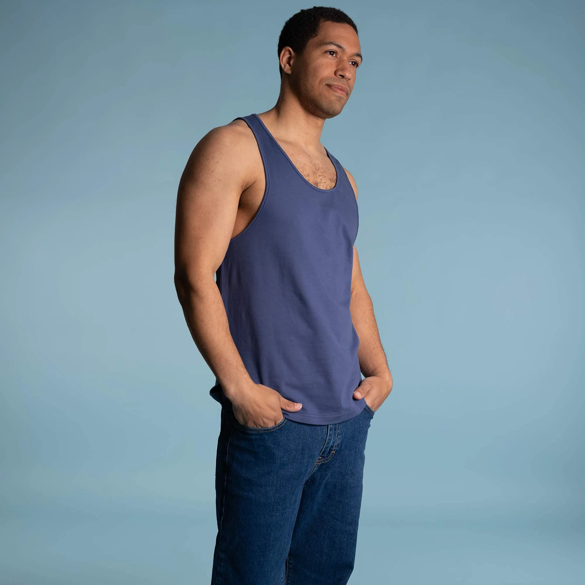 BRAD 100% Organic Prima Cotton Muscle Tank Top (Deep cut) (OC Thread Option, 100% Biodegradable)