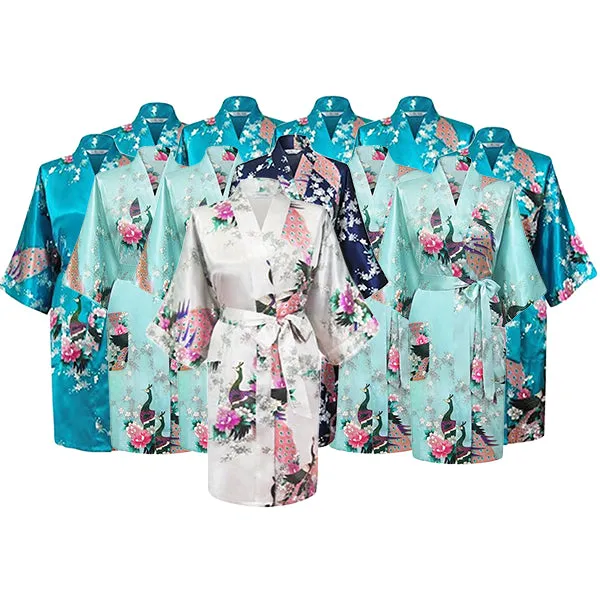 Bridesmaid Robe Set of 12, Floral, Womens Sizes 2-18, Mid Length