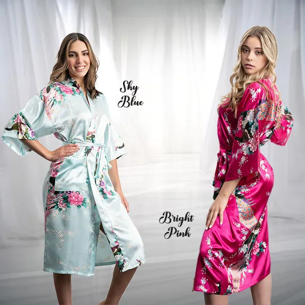 Bridesmaid Robe Set of 12, Floral, Womens Sizes 2-18, Mid Length