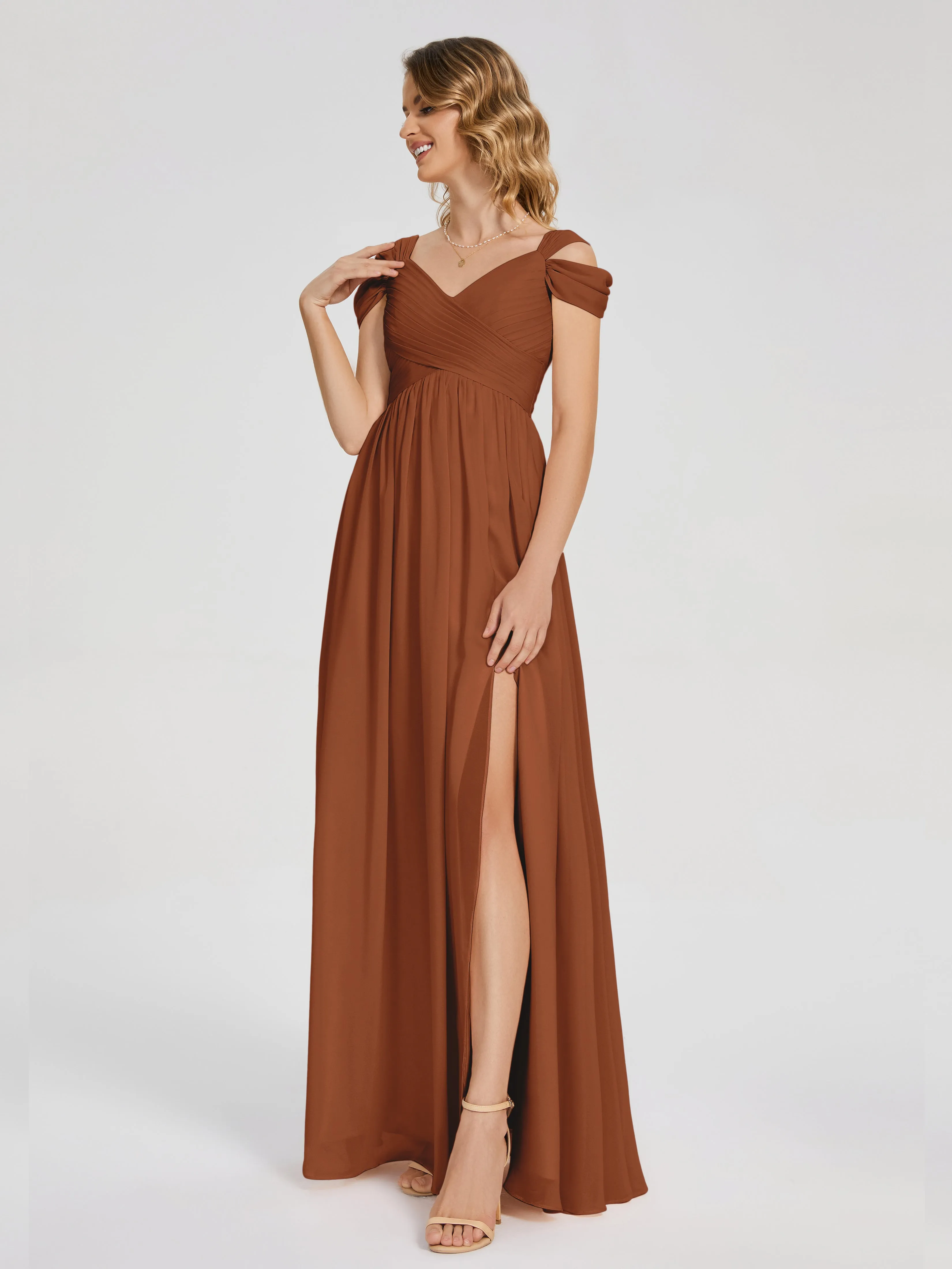 Bridesmaids Dresses Terracotta Charlee Flowy Split Chiffon Bridesmaid Dresses