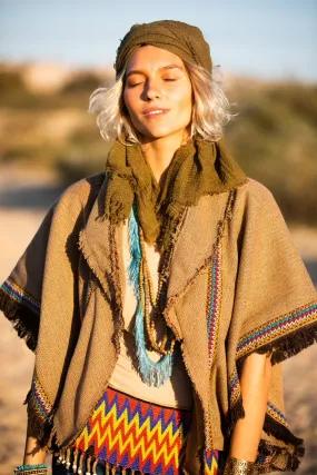 Brown Cardigan with Colorful Fringes