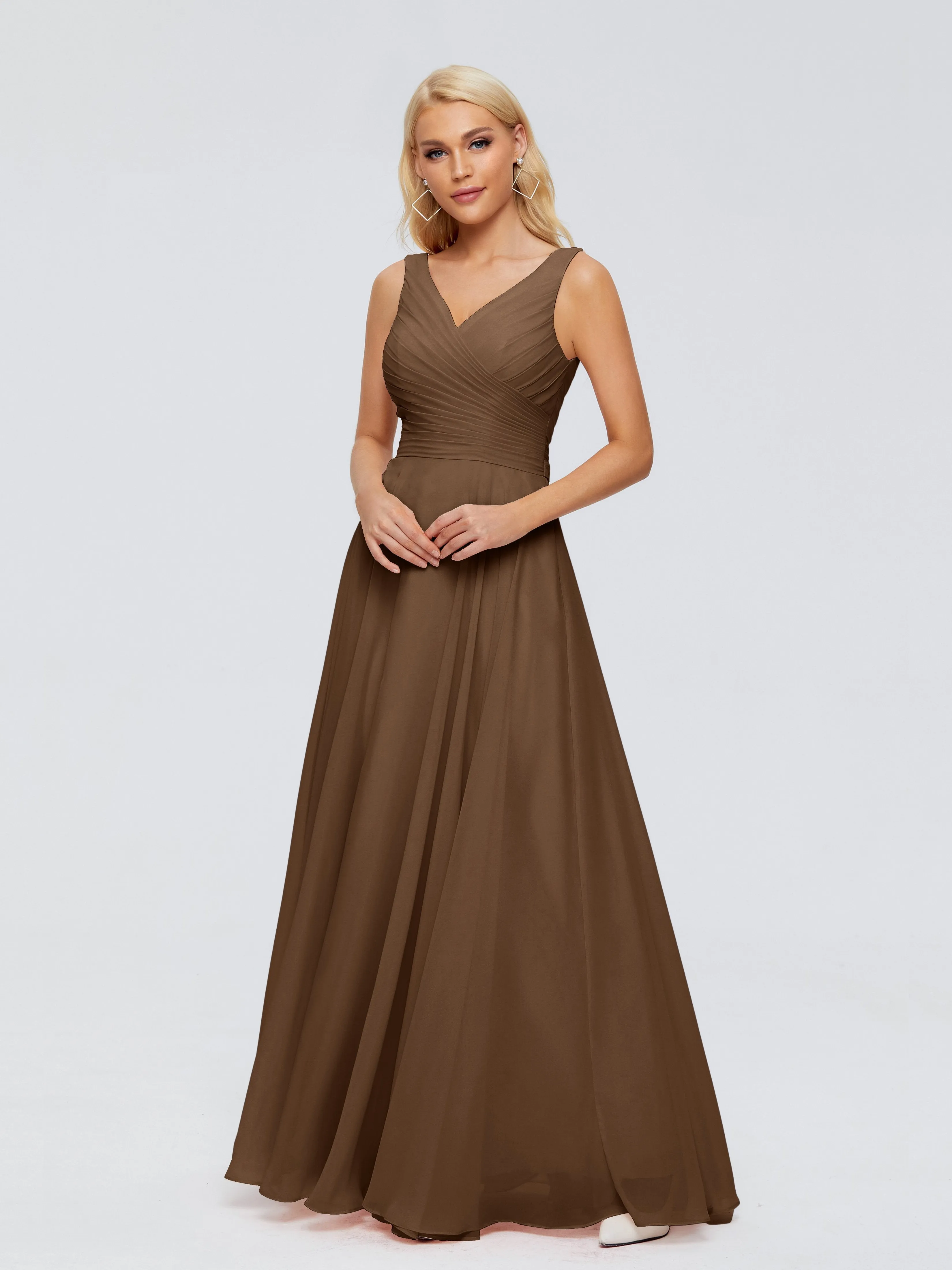 Brown Dress Bridesmaid Ryleigh Flowy Chiffon Bridesmaid Dresses With Bow