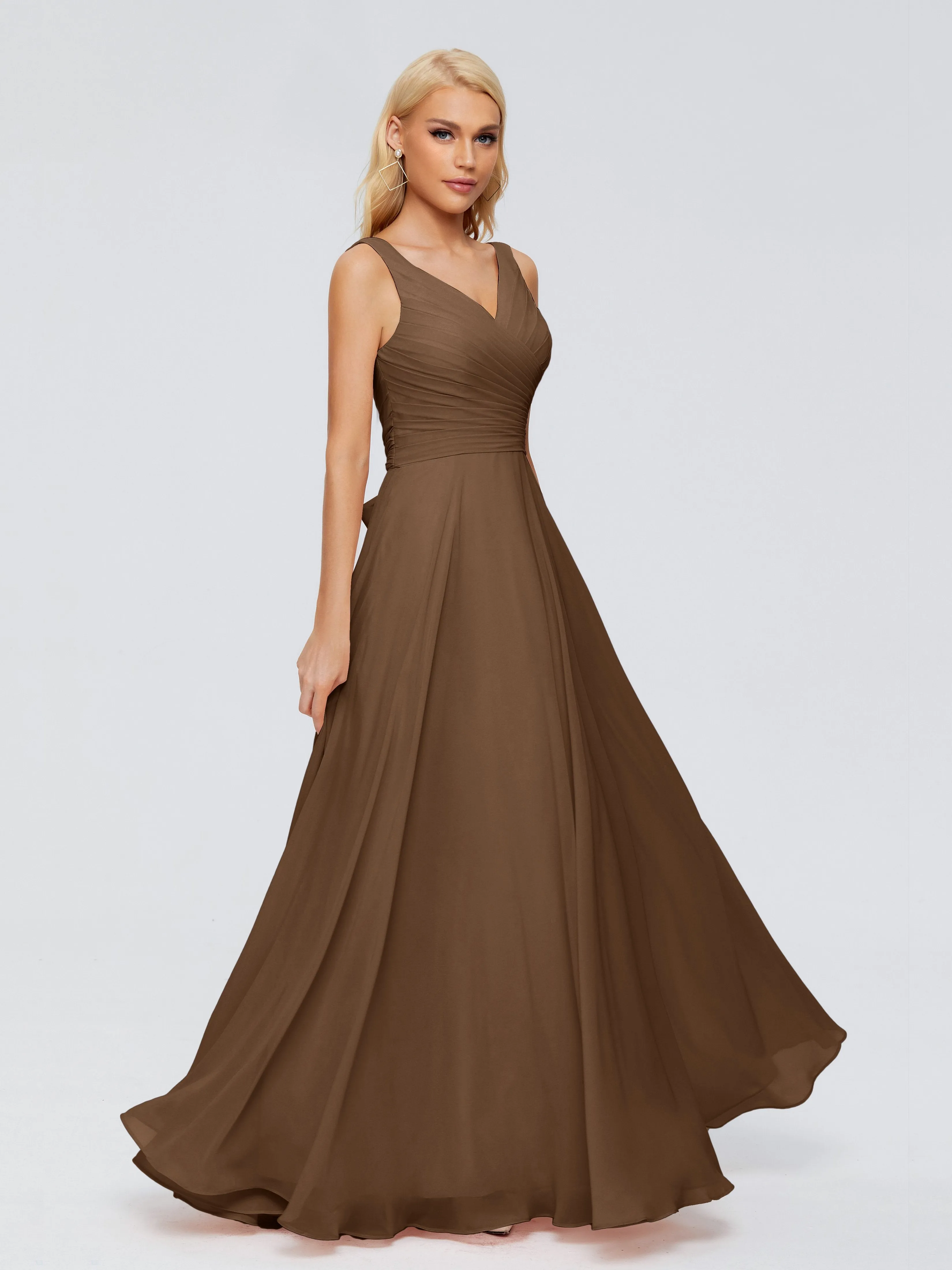 Brown Dress Bridesmaid Ryleigh Flowy Chiffon Bridesmaid Dresses With Bow