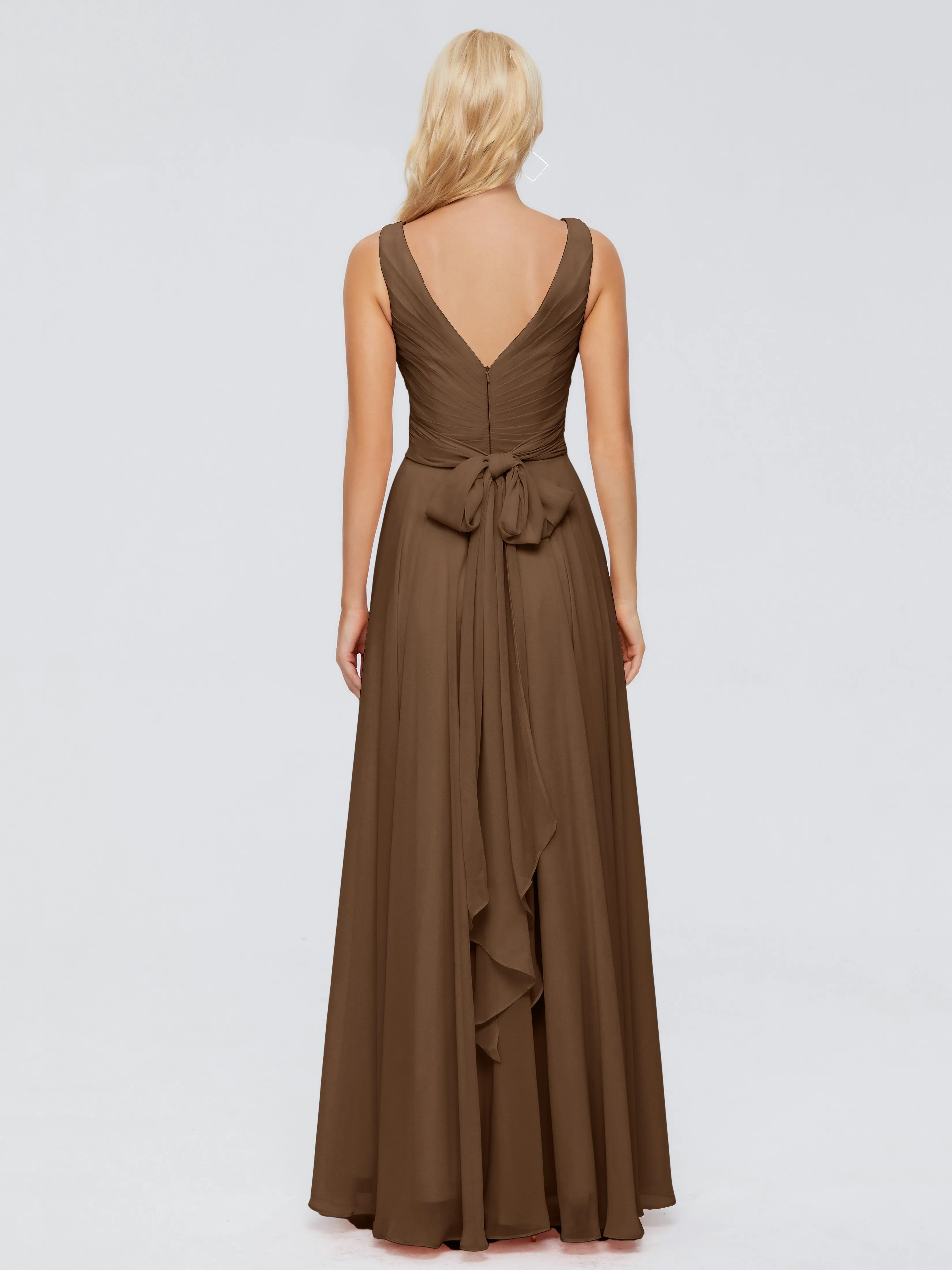 Brown Dress Bridesmaid Ryleigh Flowy Chiffon Bridesmaid Dresses With Bow