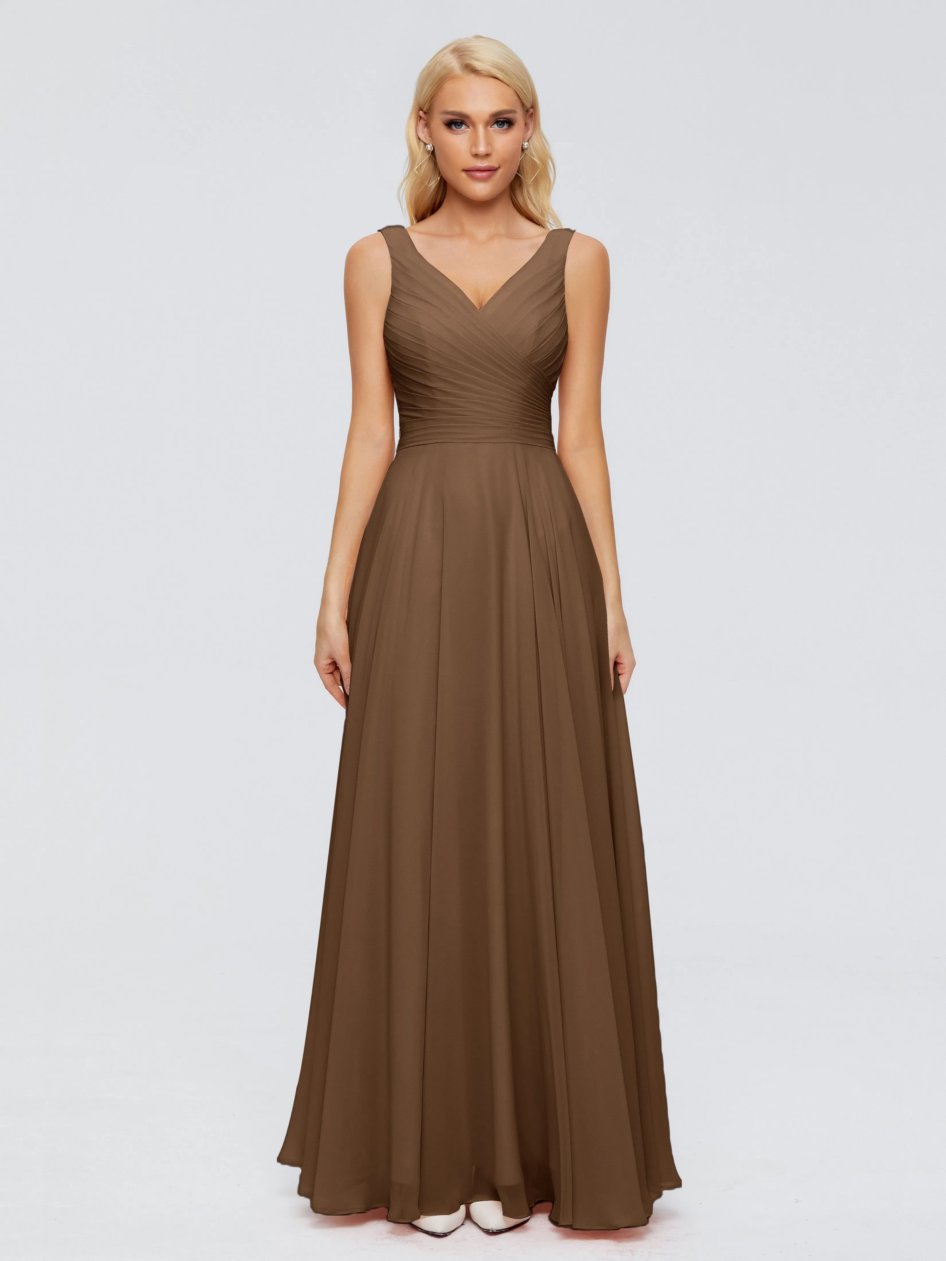 Brown Dress Bridesmaid Ryleigh Flowy Chiffon Bridesmaid Dresses With Bow