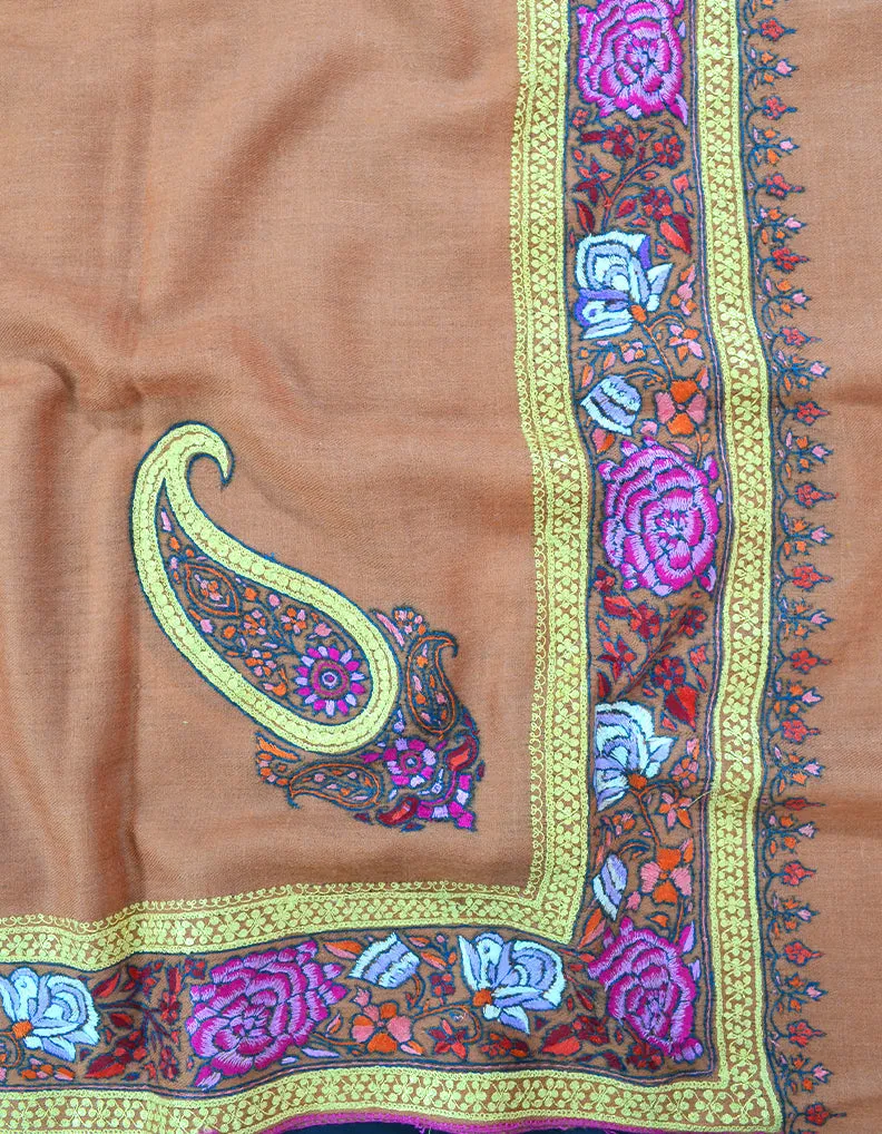 Brown Embroidery Pashmina Shawl 7304