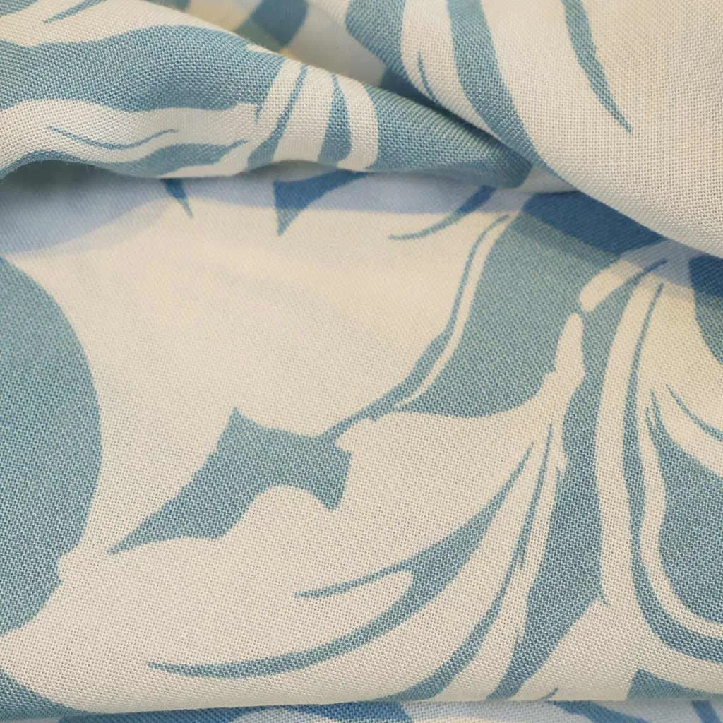 Capri - Stone Blue Foliage Viscose Woven Fabric Sample