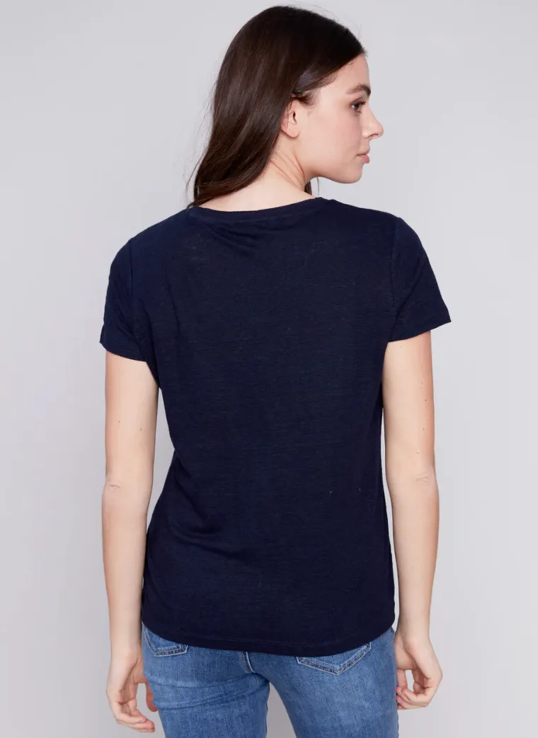 CHB Linen V-neck Tee-Navy