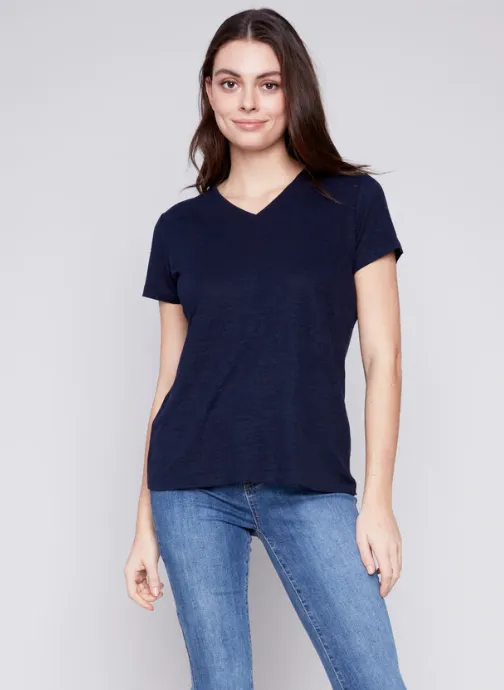 CHB Linen V-neck Tee-Navy