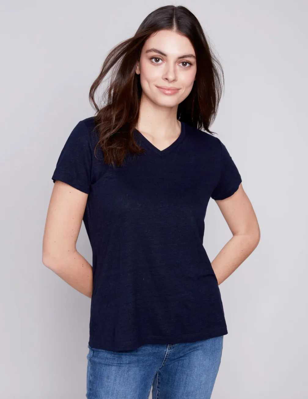 CHB Linen V-neck Tee-Navy