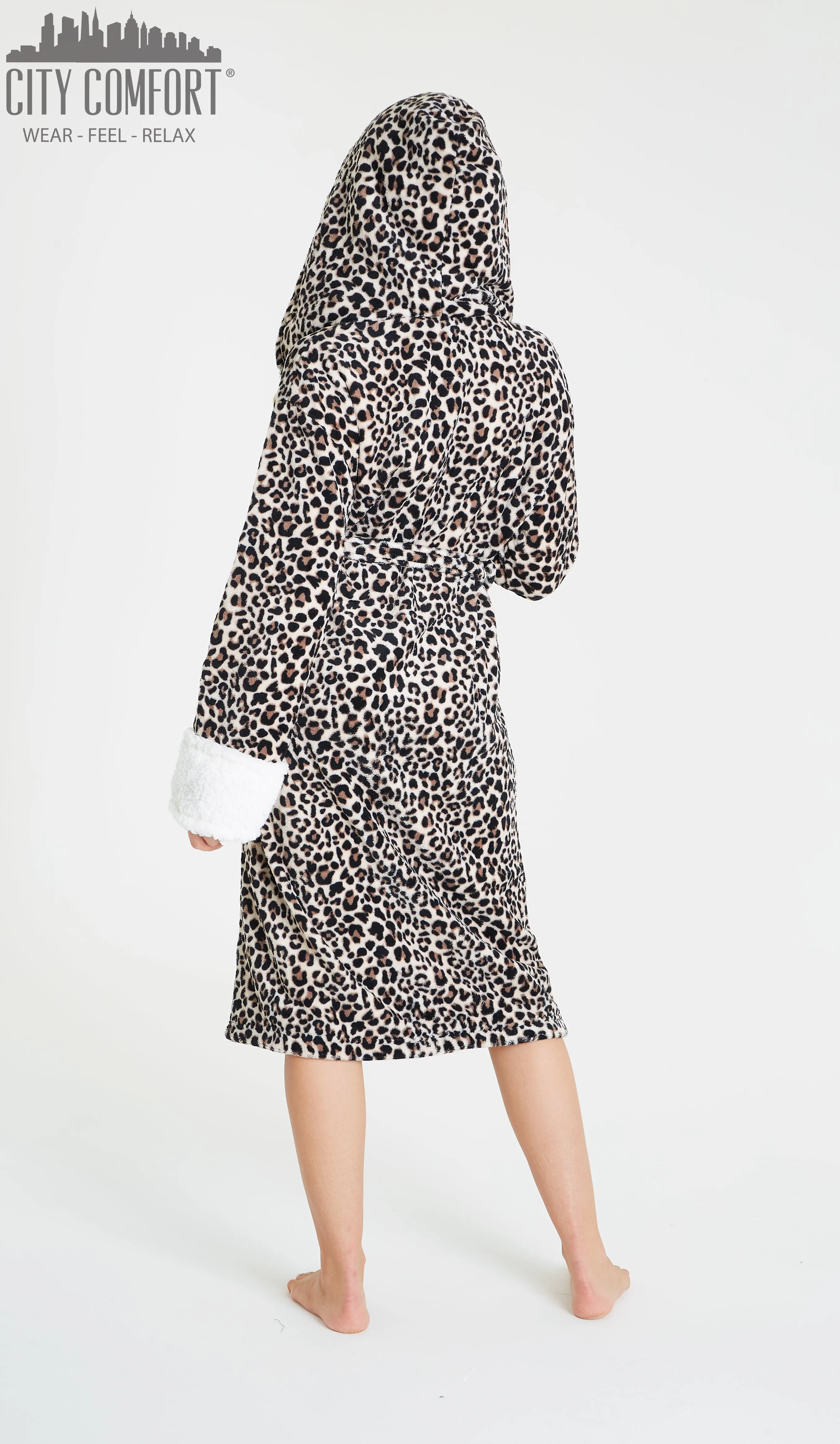 CityComfort Dressing Gown Women with Hood, Animal Print Dressing Gown