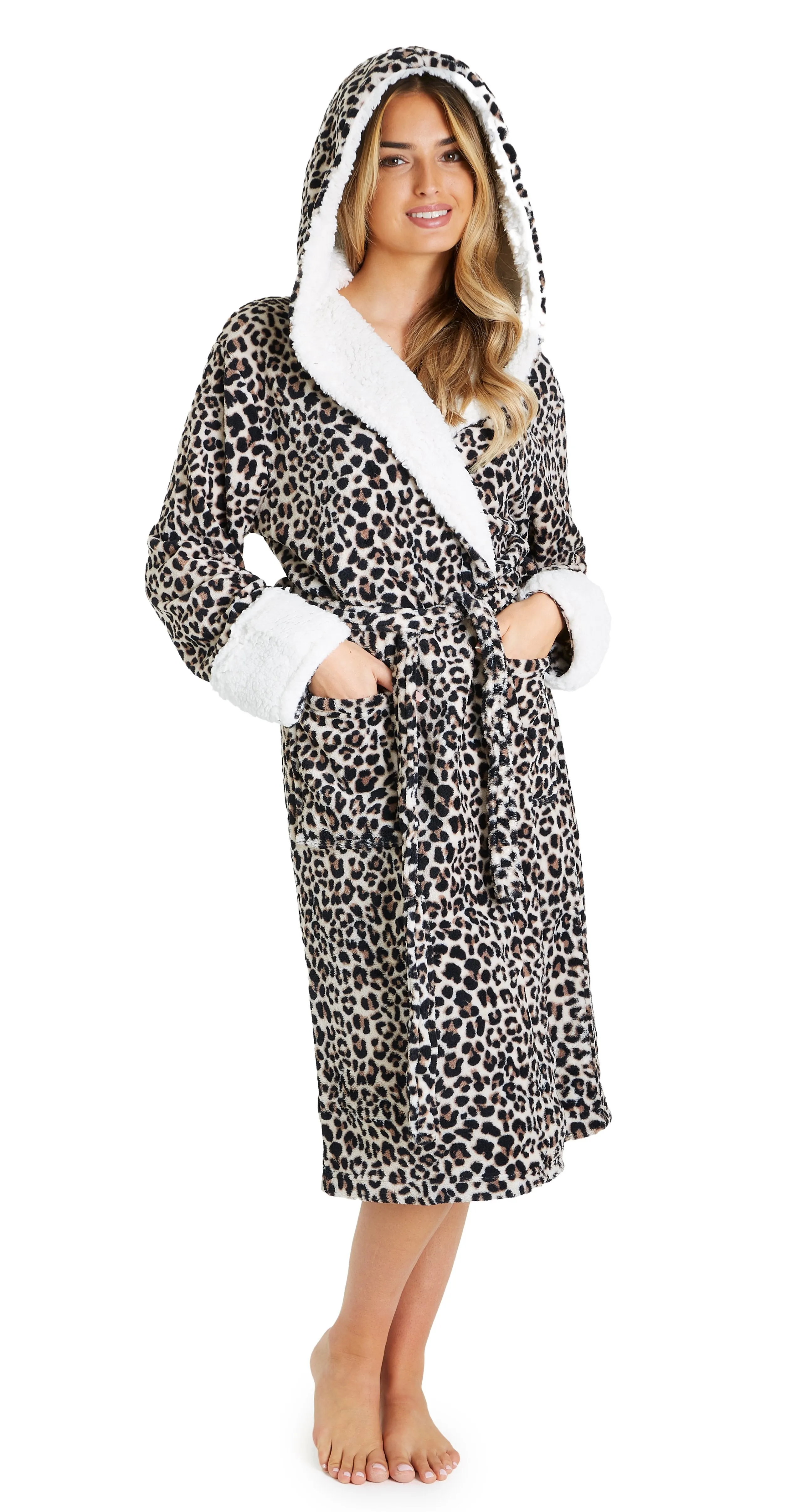 CityComfort Dressing Gown Women with Hood, Animal Print Dressing Gown