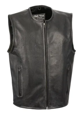 Club Vest CVM3740 Men’s Black Seamless Front and Back Design Leather Vest