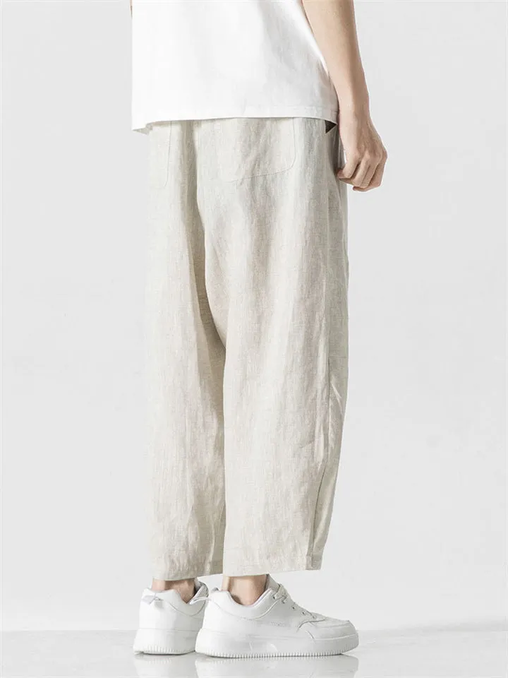 Comfy Cropped Loose Casual Linen Pants for Men