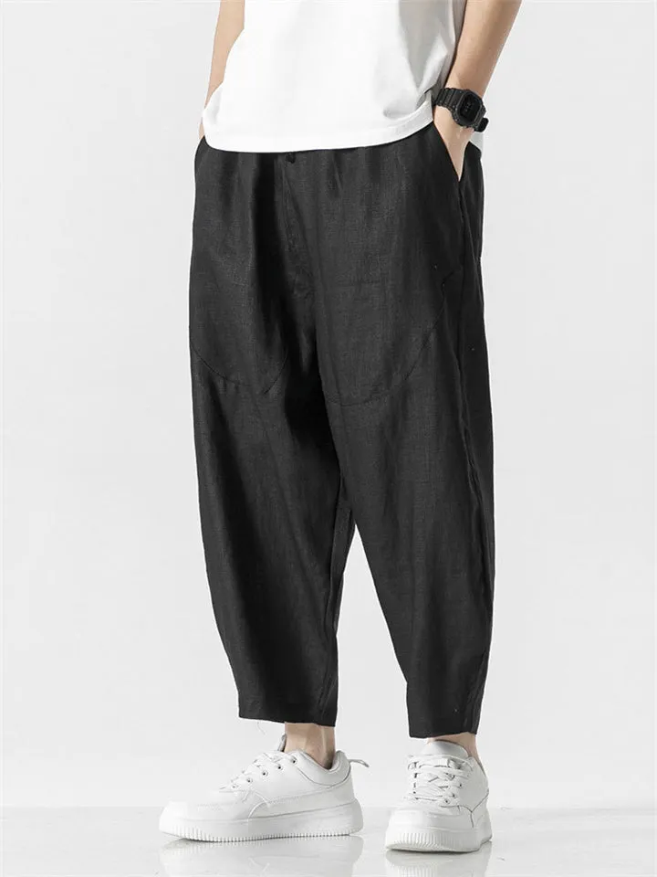 Comfy Cropped Loose Casual Linen Pants for Men