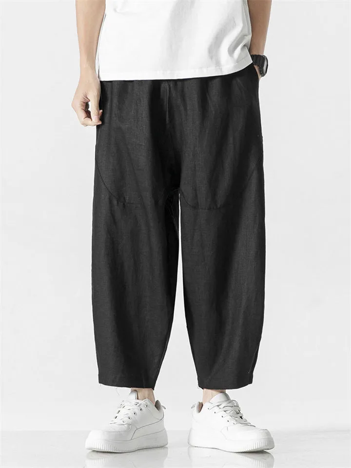 Comfy Cropped Loose Casual Linen Pants for Men