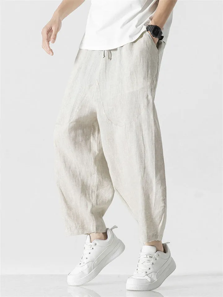 Comfy Cropped Loose Casual Linen Pants for Men