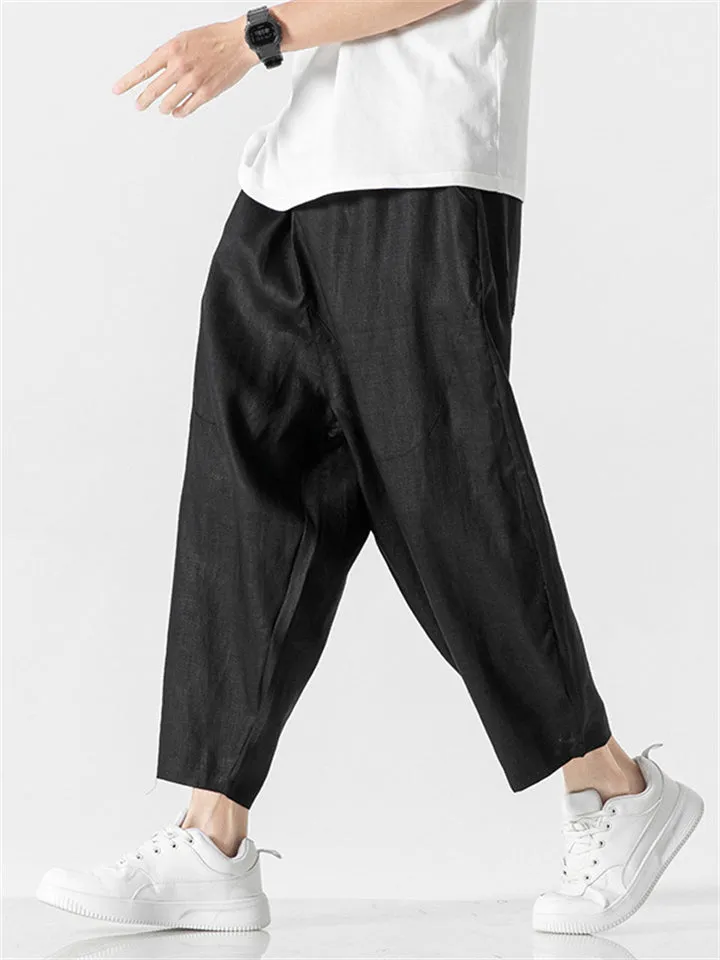 Comfy Cropped Loose Casual Linen Pants for Men