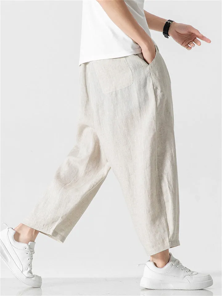 Comfy Cropped Loose Casual Linen Pants for Men