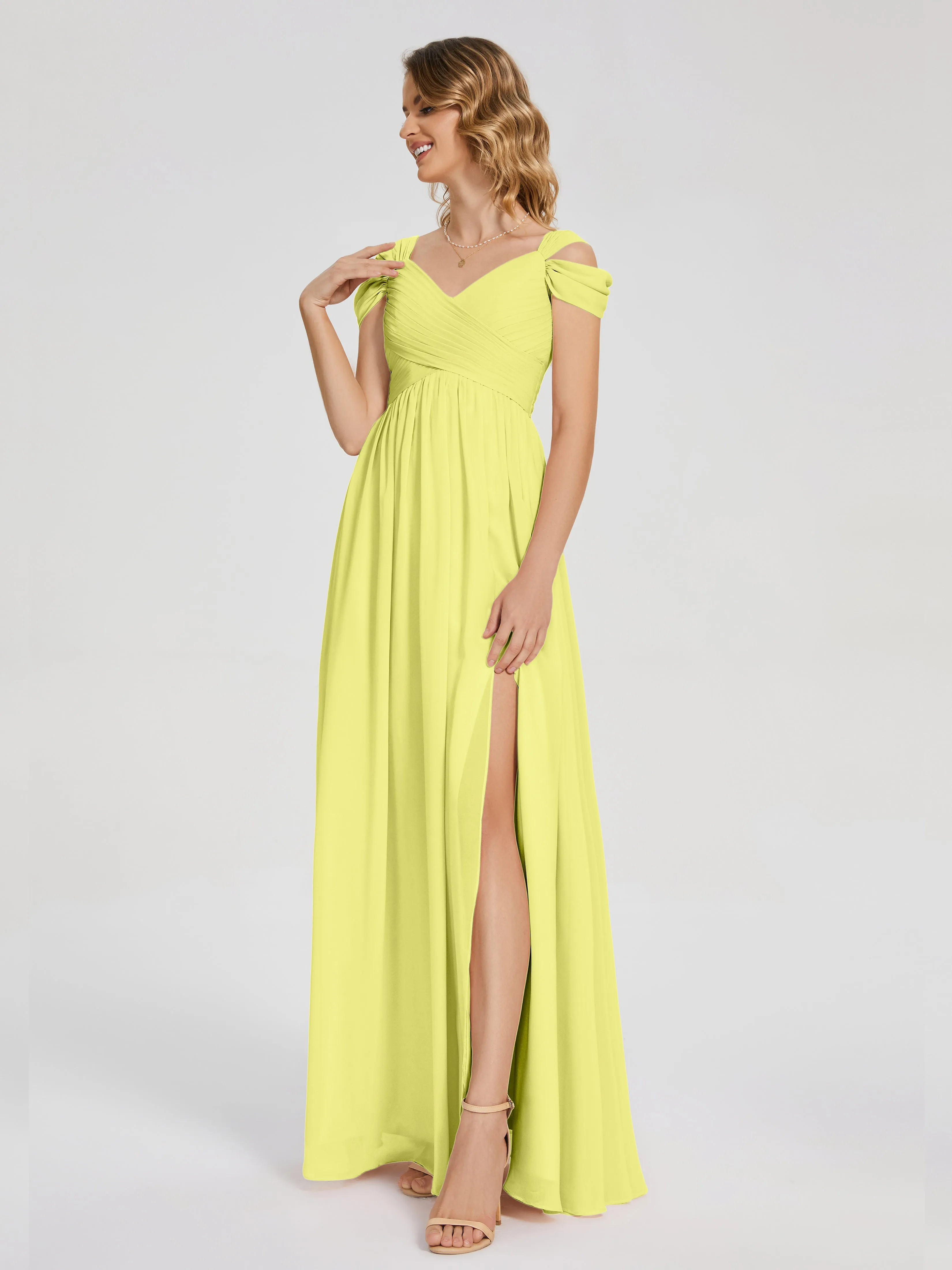 Daffodil Bridesmaid Dresses Uk Charlee Flowy Split Chiffon Bridesmaid Dresses