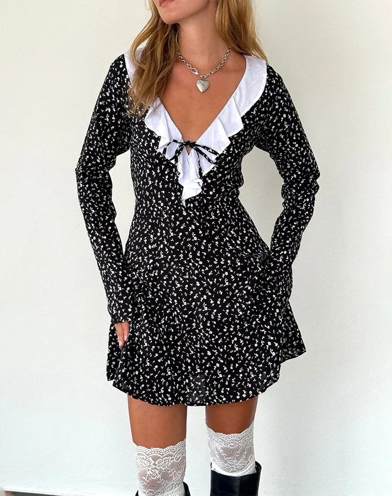 Darira Long Sleeve Mini Dress in Ditsy Romance Black