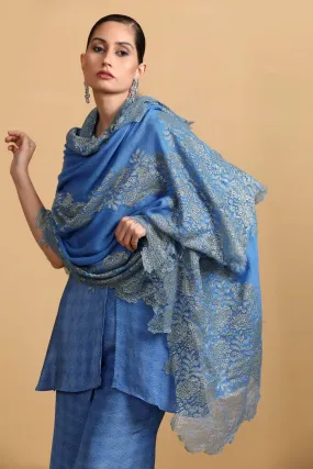 Elegant Blue Lace Shawl for Women - Designer Scarf