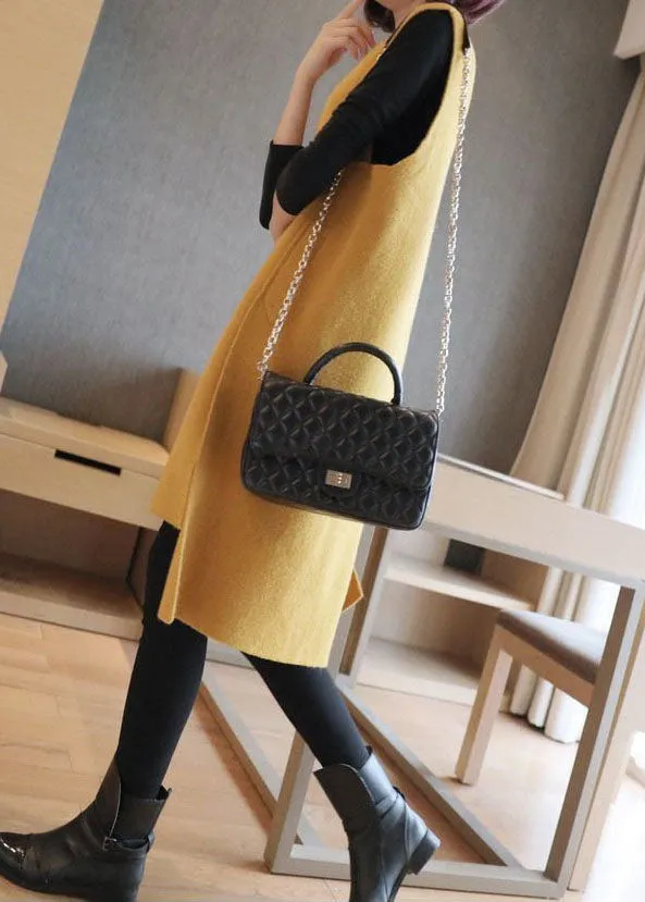 Elegant Yellow Oversized Side Open Knit Long Vests Sleeveless LY1457