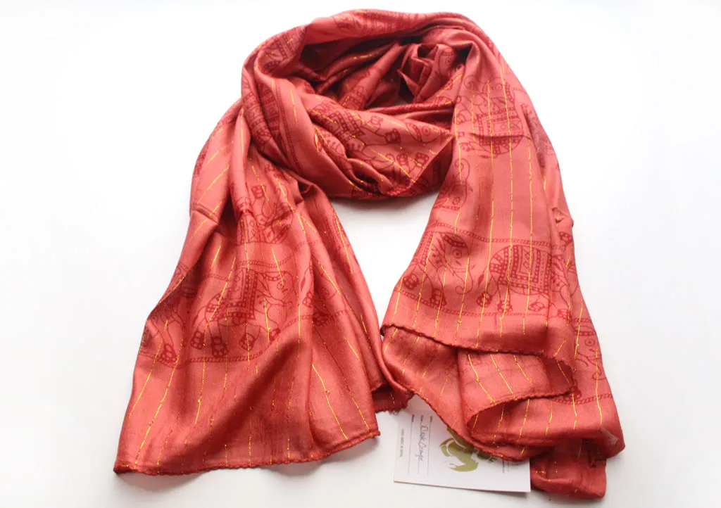 Elephant Print Dark Orange Cotton Meditation Scarf