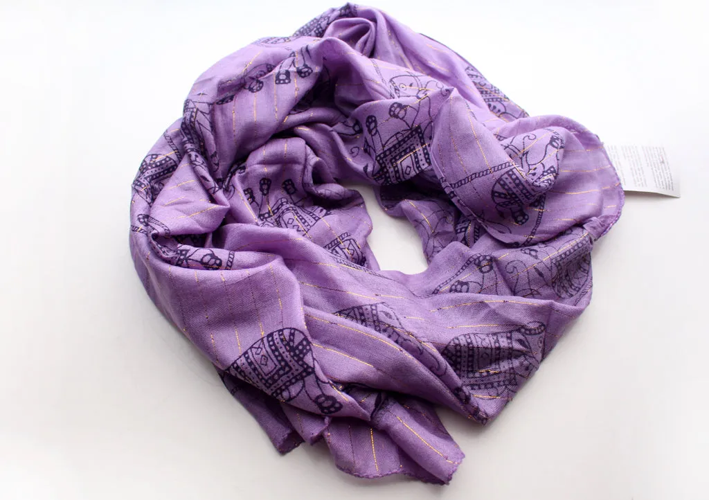 Elephant Print Purple Jari Shawl