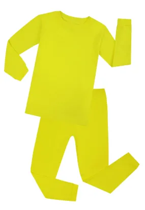 Elowel Boys Girls Yellow Solid 2 Piece Short Sleeve Pajama Set 100% Cotton (Size 12 Months -12 Years)