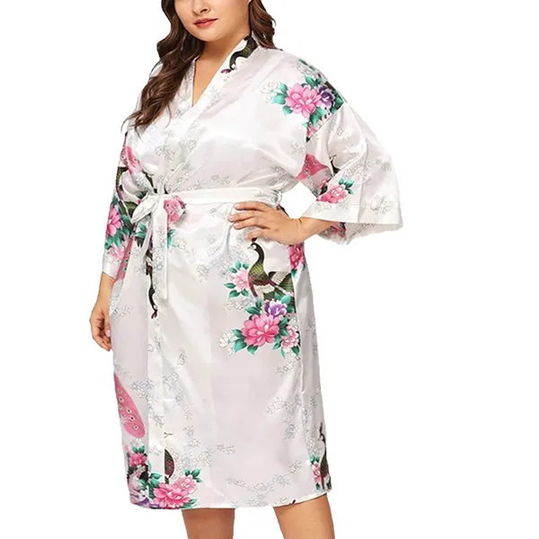 Floral Satin Womens Plus Size Robes, Sizes 20-38, Knee Length