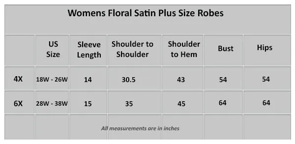 Floral Satin Womens Plus Size Robes, Sizes 20-38, Knee Length