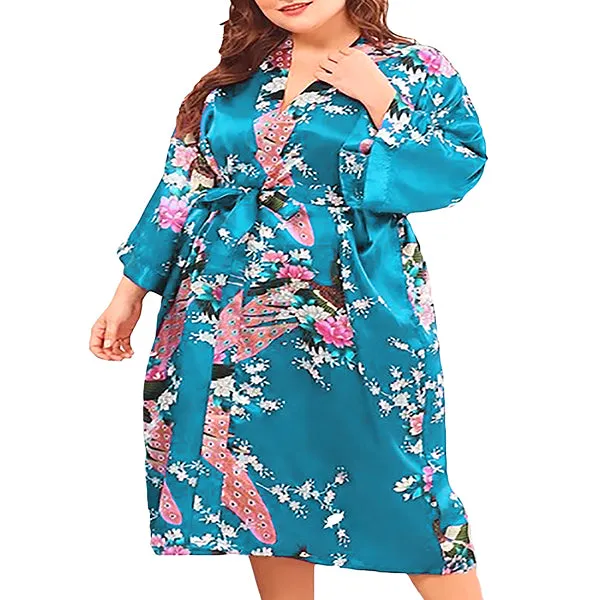 Floral Satin Womens Plus Size Robes, Sizes 20-38, Knee Length