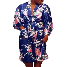 Floral Satin Womens Plus Size Robes, Sizes 20-38, Knee Length