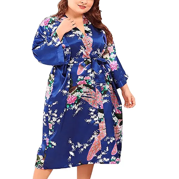 Floral Satin Womens Plus Size Robes, Sizes 20-38, Knee Length