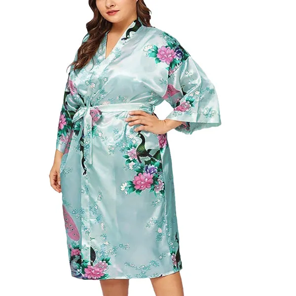 Floral Satin Womens Plus Size Robes, Sizes 20-38, Knee Length