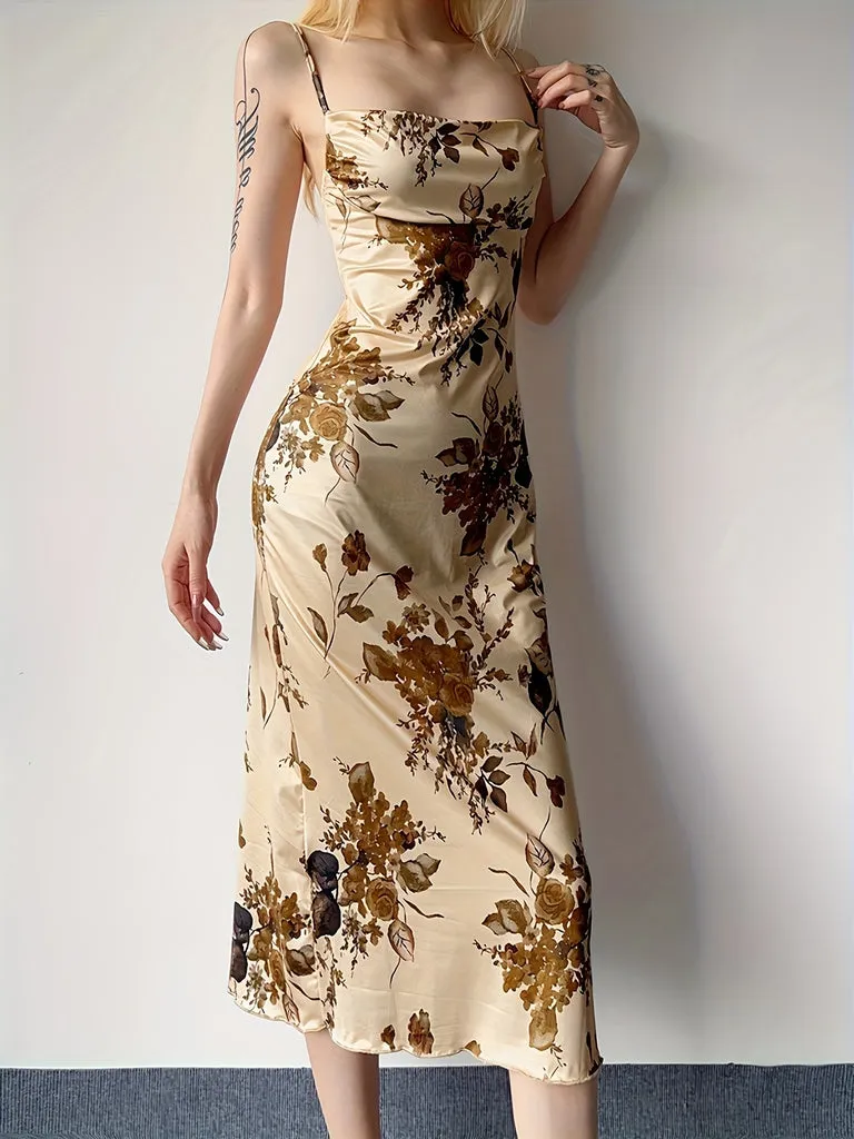 Flytonn- Vintage Floral Print Maxi Dress