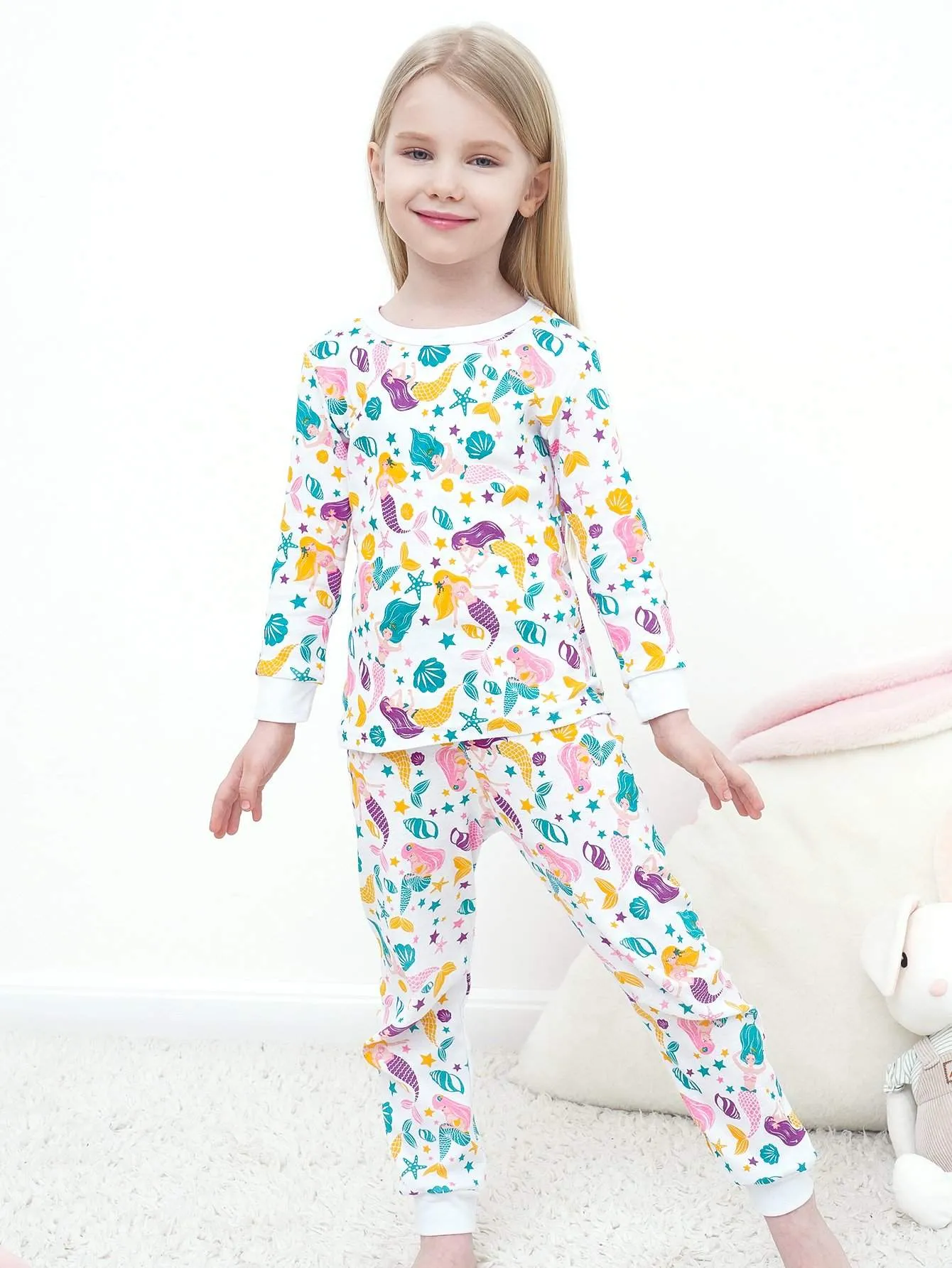 Girls' Snug Fit Cotton Mermaid Pajama Set Sleepwear