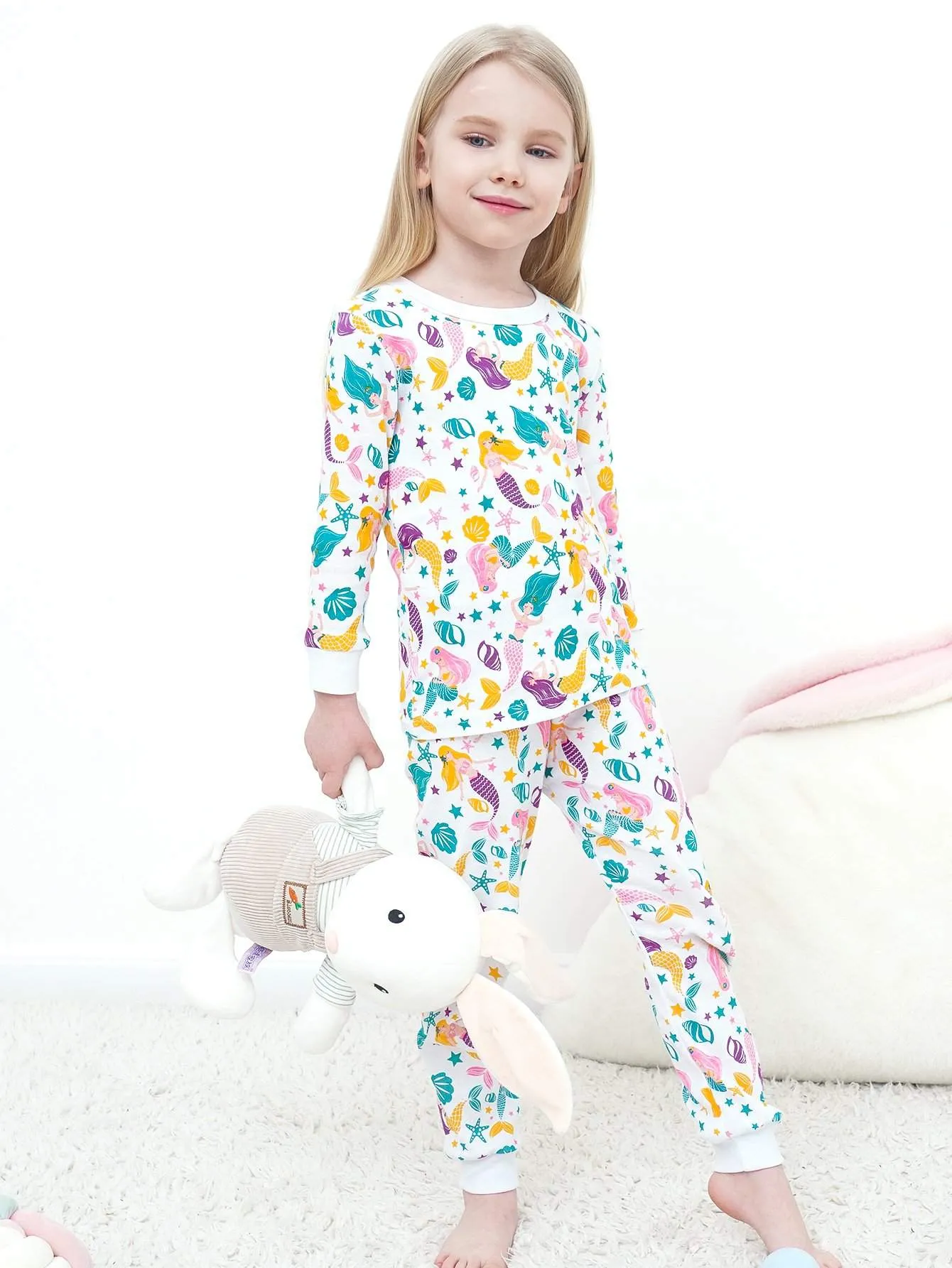 Girls' Snug Fit Cotton Mermaid Pajama Set Sleepwear