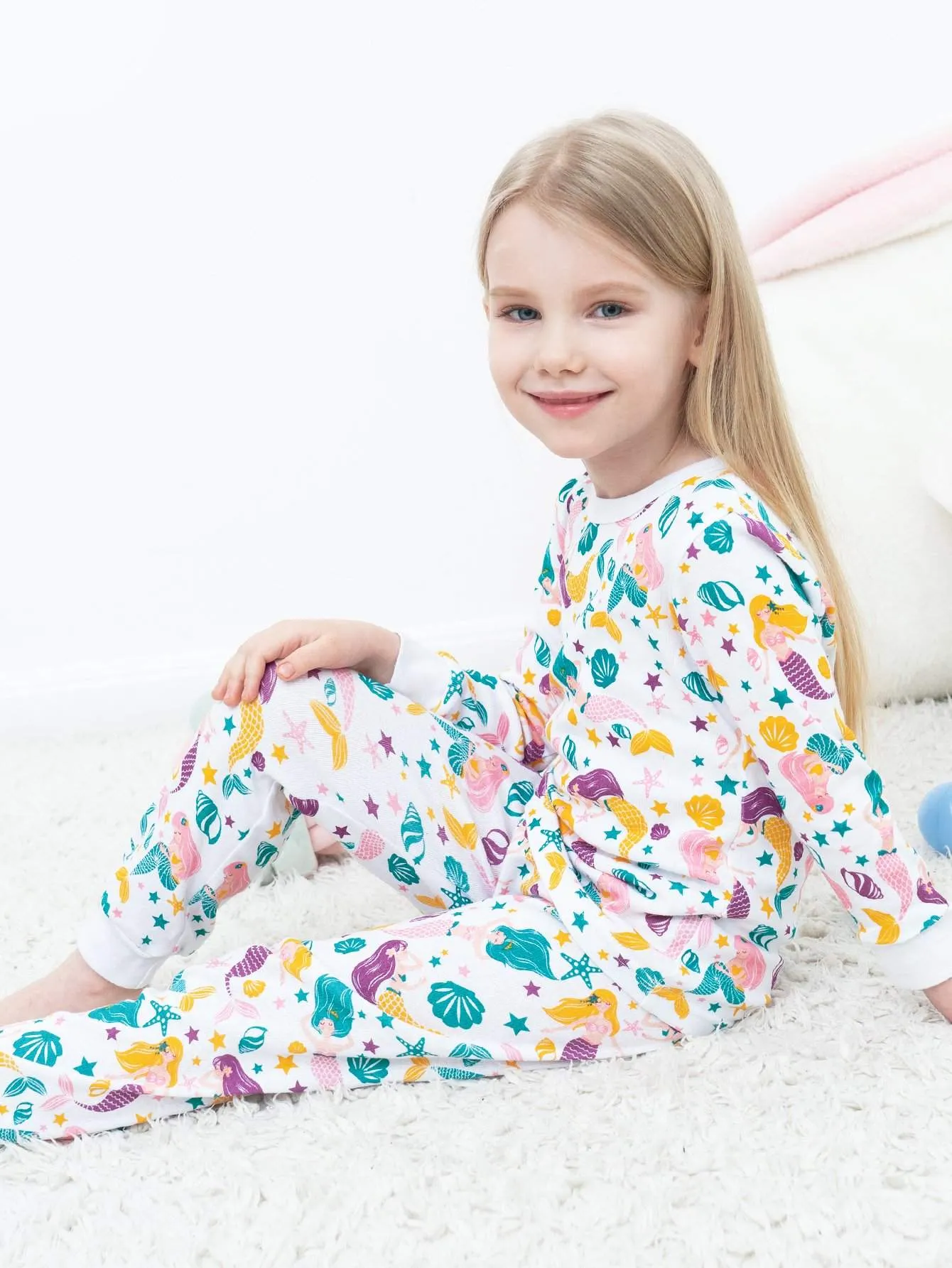 Girls' Snug Fit Cotton Mermaid Pajama Set Sleepwear