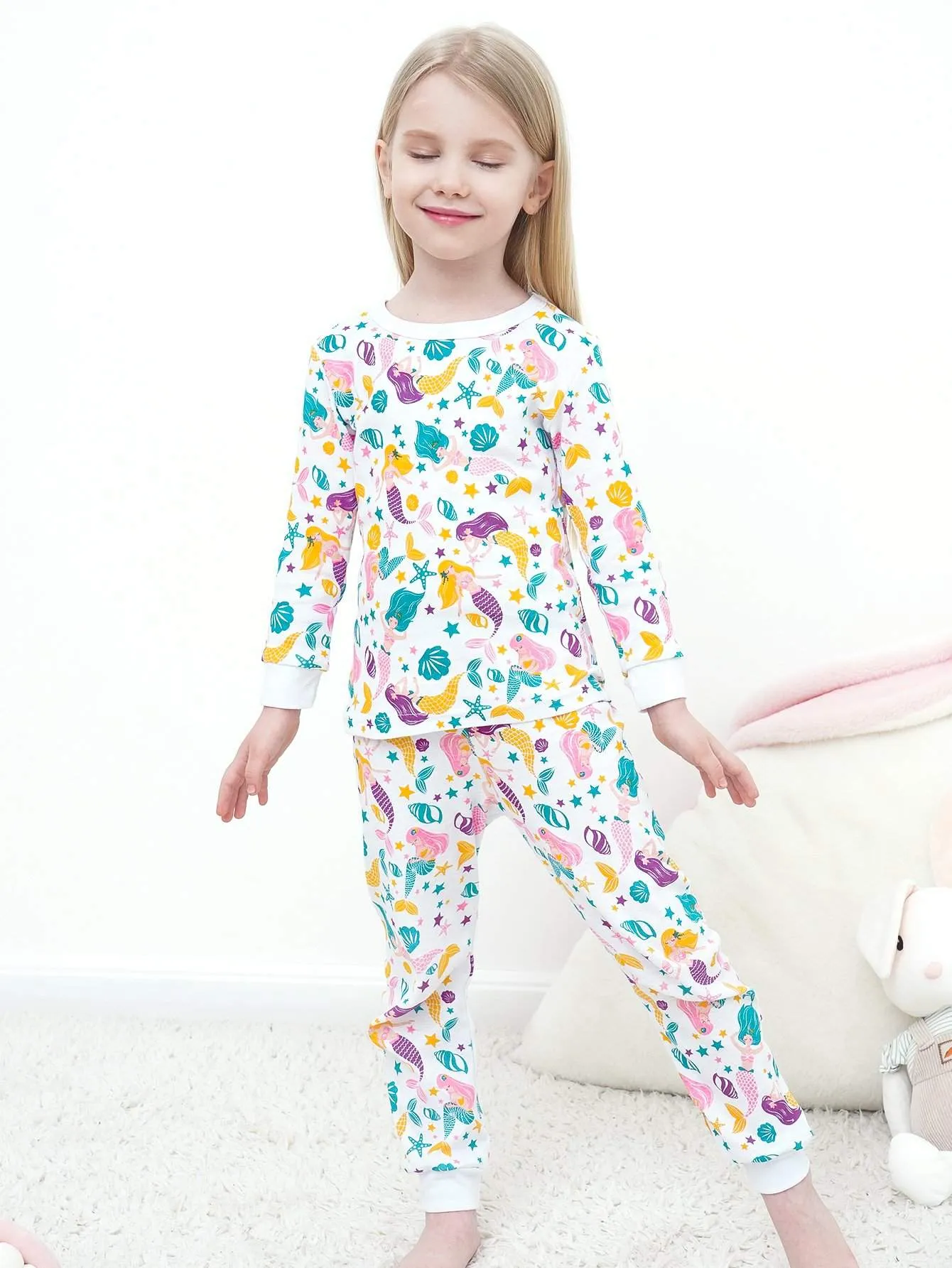 Girls' Snug Fit Cotton Mermaid Pajama Set Sleepwear