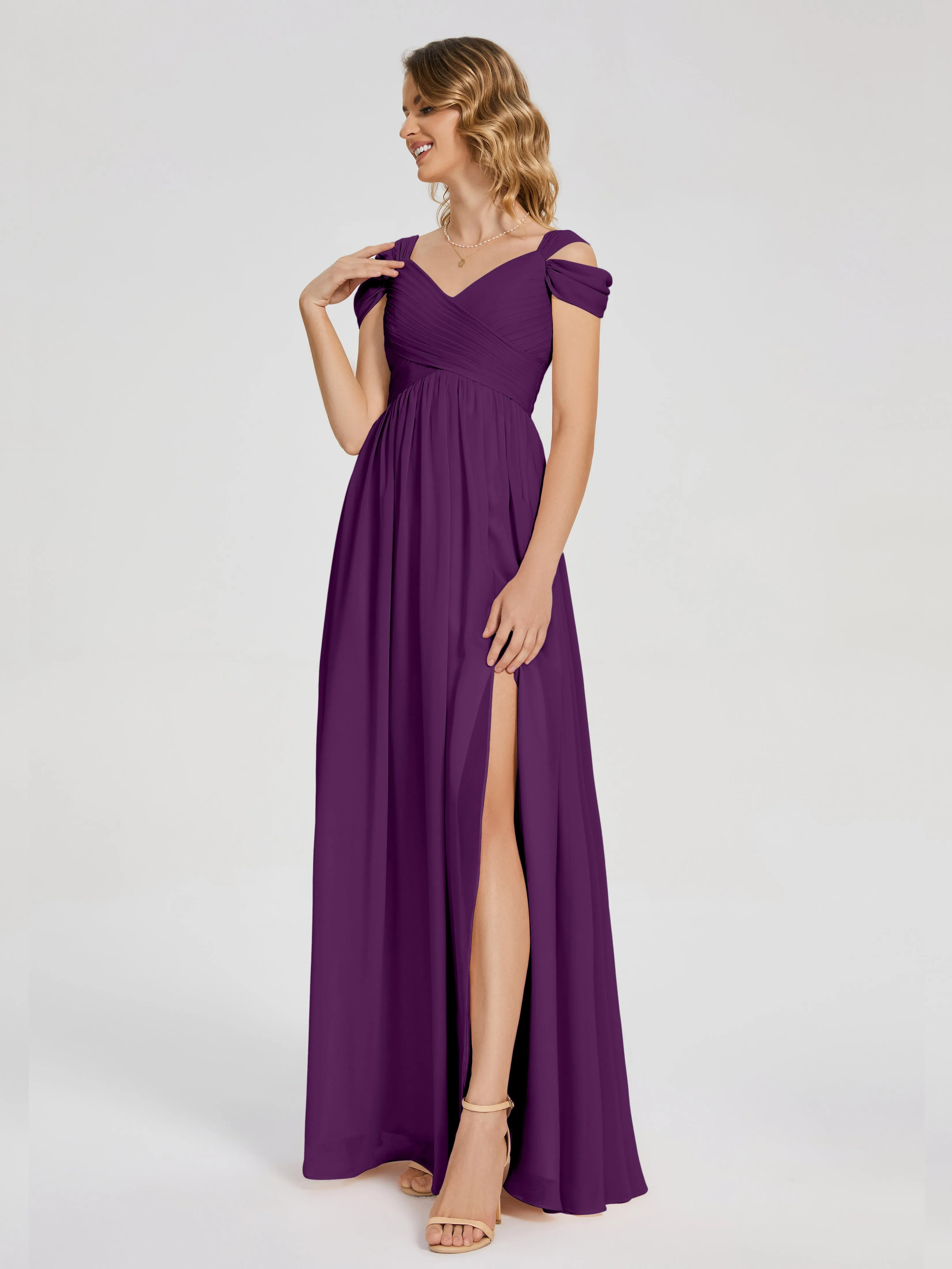 Grape Bridesmaid Dress Charlee Flowy Split Chiffon Bridesmaid Dresses